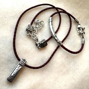 Brighton LOVE Pendant Necklace & Bracelet Set on Burgundy Braided Leather Cord